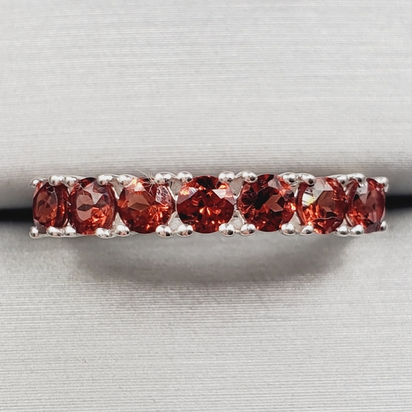 925 Sterling Silver Ring Red Garnet Ring Half Eternity Band Garnet Band